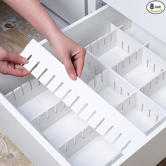 8Pcs Drawer Dividers, 12.6" x 2.76", Thick, DIY Organizer Separator, Large Adjustable Dresser Drawer Organizer for Clothes, Bedroom, Bathroom, Kitchen Cutlery, Desk, Office Storage
