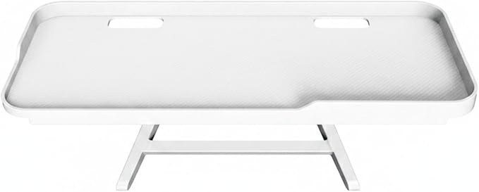 White Monitor Top Shelf with Cable Management, Steel Desk Organizer for Router and Modem, No-Drill Installation