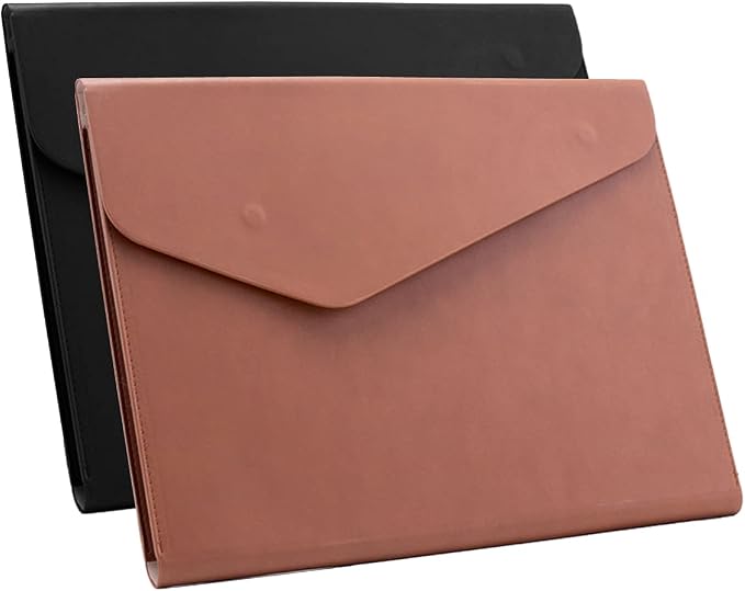 PU Leather A4 File Folder Document Holder Waterproof Portfolio Envelope Folder Case with Invisible Magnetic Closure 2 Packs (Black&Brown, A4-2Packs)