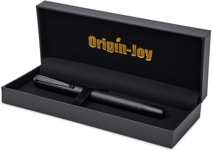 Origin-Joy Luxury Metal Pen Set, Professional Executive Heavy Nice Gift Pen with 3 Rollerball Refills 0.7mm for Men (Black, Capped & V Fluted)