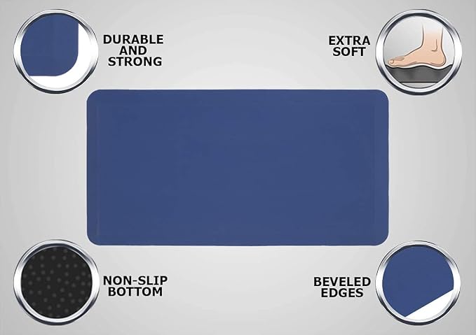 Mabel Home Anti Fatigue Floor Mat- 3 Size(20x32 & 20x39 & 24x70),16 Colors - Standing Desk Mat-Kitchen Floor Mat-Stain ResistantHome Non-Slip Bottom, Extra Soft (Azul, 20" x 32")