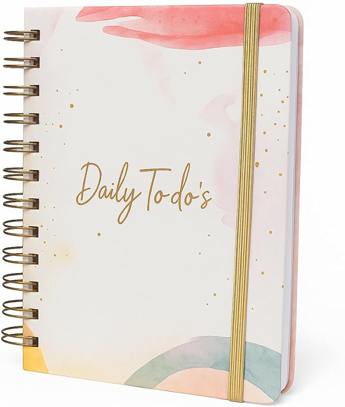 Paper 'n Such To Do List Notebook - Undated Daily Planner, Spiral Hardcover Notepad, College Essentials, Task Organizer Agenda Pad for Work, Notes and CheckList- Colorful Pink