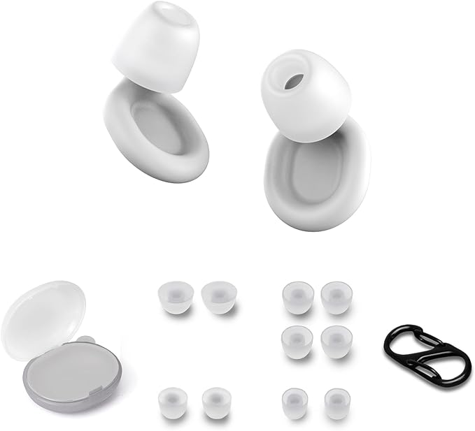 Soundary Ear Plugs for Sleep, Supportive Silicone Noise Cancelling Earplugs for Side Sleepers, Medium-Firm Fit, 26dB (SNR) Noise Reduction Earbuds for Travel, Focus, Tinnitus Relief (White, One Size)