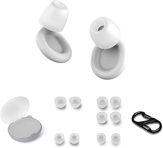 Soundary Ear Plugs for Sleep, Supportive Silicone Noise Cancelling Earplugs for Side Sleepers, Medium-Firm Fit, 26dB (SNR) Noise Reduction Earbuds for Travel, Focus, Tinnitus Relief (White, One Size)