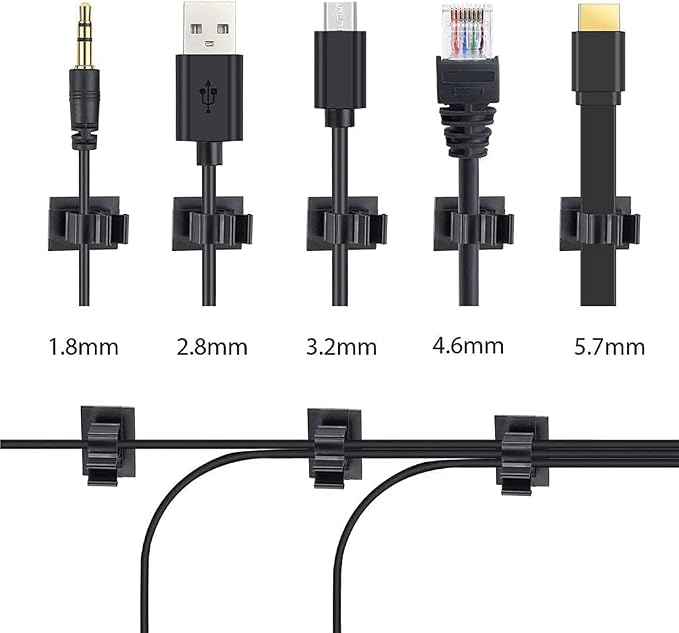 Viaky 30 Pcs Black Clips Self Adhesive Backed Nylon Wire Adjustable Cable Clips Adhesive Cable Management Drop Wire Holder | Nylon Self Adhesive Cable Clips Cord Organizer for Desk,Wall,Heavy Duty Sticky Wire Holder Clips for Cable Width 0.4''(10mm)