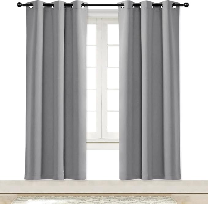 NICETOWN Blackout Curtain Blind for Bedroom, Single Panel, W34 x L72 inches, Silver Grey, Thermal Insulated Grommet Blackout Room Darkening Drape/Drapery