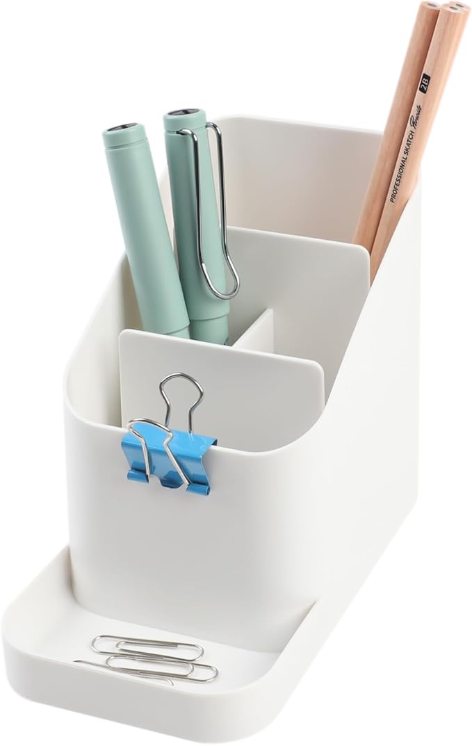 BLUE GINKGO Pen Holder, Desk Organizer, White, Made in Korea | Multi-Compartment. Space-Saving. Everyday Storage.