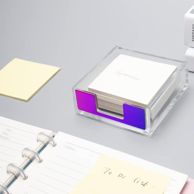 NatSumeBasics Rainbow Clear Acrylic Sticky Note Holder, Desktop Memo Cube Holder Note Pad Dispenser, Aesthetic Desk & Office Accessories