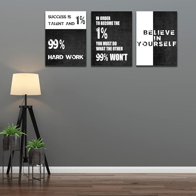 Motivational Canvas Wall Art Entrepreneur Office Wall Decor Inspirational Poster Print Black Canvas Wall Painting Picture Hustle Home Decoration Framed Artwork Ready to Hang 20inch x28inch x3pieces