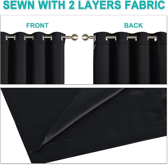 NICETOWN High-End Thermal Curtains, Full Blackout Curtains 72 Inches Long for Dining Room, Soundproof Window Treatment Drapes for Hall Room, Black, 46" Wide Per Panel, Set of 2 Panels