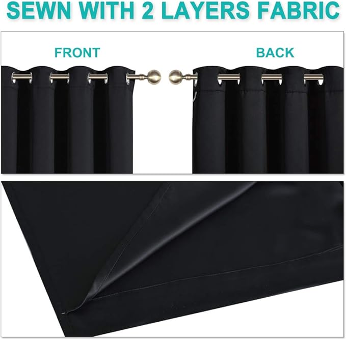 NICETOWN Cold Blocking 100% Blackout Curtains, Durable Black Lined Blackout Curtains for Bedroom, Energy Saving Long Curtains for Patio Sliding Glass Door, Black, 55 inches x 96 inches, 2 Panels