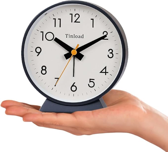 Tinload 4.5" Battery Operated Antique Retro Analog Alarm Clock, Small Silent Bedside Desk Clock,Lighted on Demand, Battery Operated, Snooze, for Living Room, Bedroom, Bedside, Desk, Gift Clock
