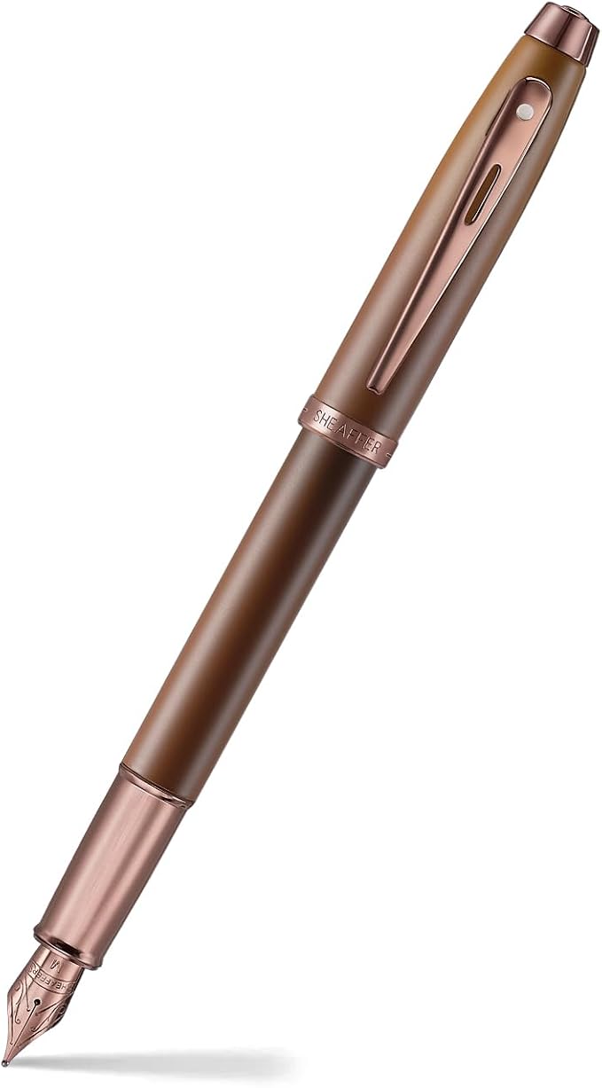 Sheaffer 100 9374 Coffee Edition Matt Brown Fountain Pen with Regal Brown PVD Appointments and Signature mid band - Medium Point