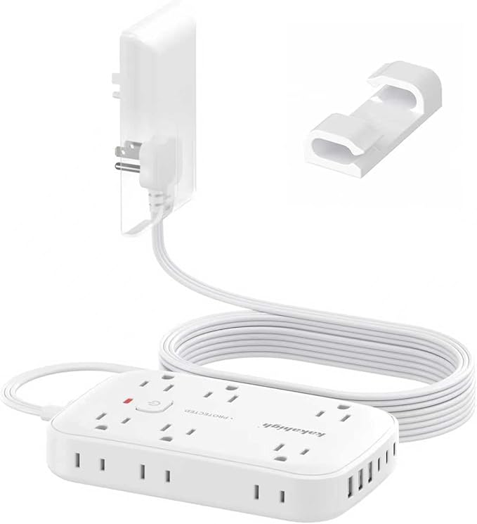 20FT Extension Cord with Outlet Cover & Multi USB, Ultra Thin Plug Concealer with Cord & 12AC Outlet 6 USB (24W/4.8A), Charging Station for Multiple Devices, for Behind Wall Furniture Couch TV