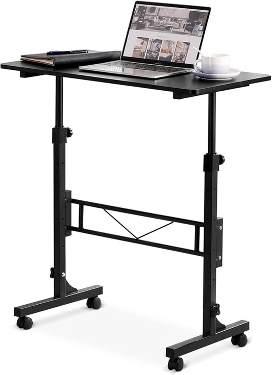 Small Standing Desk Adjustable Height, Mobile Stand Up Desk with Wheels, 32 Inch Portable Rolling Desks Conference Room Tablesf for Walking Pad Treadmill Black