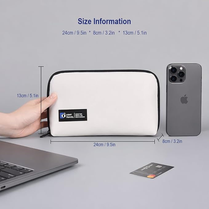 Electronics Organizer Bag, Travel Digital Storage Pouch for Cable, Cord, Earphone, USB Flash Drive, Power Bank, Hard Drive, Portable Tech Travel Case with Multi-Compartment (White)