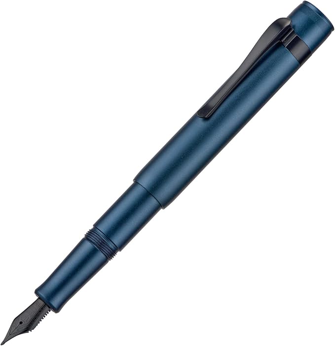 HONG DIAN M2 Black Forest Mini Fountain Pen, Long Blade Nib & Sleek Shape Aluminium Short Pocket Travel Pen (Midnight Blue)