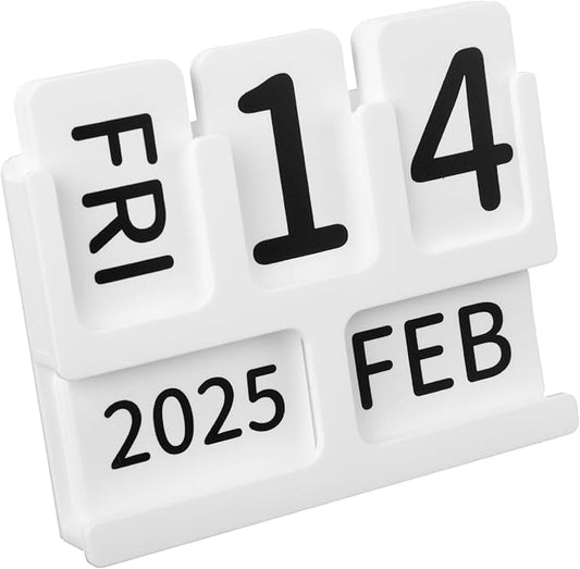 Acrylic Perpetual Calendar for Desk, Vintage Desktop Perpetual Calendar 2025-2034, Large Date Display Flip Blocks Tabletop Decor Daily Calendar Desk Accessory for Daily Office Home decoration (White)
