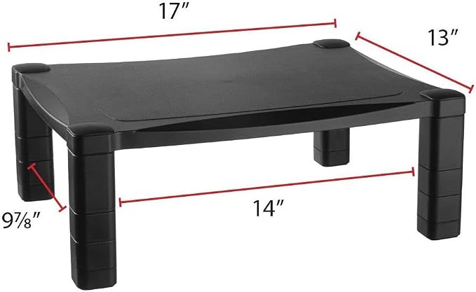 Kantek Single-Level Monitor Stand, 17" X 13.25" X 3" To 6.5", Black, Supports 50 Lbs