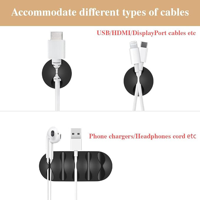 Shintop 16pcs Cord Organizer for Nightstand Phone Charger Cables (Black) | Rubber Cable Clips, Self-Adhesive Cord Management, Desk Wire Holder for USB, Secure Hold, Easy Access, Residue-Free