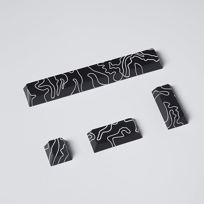 4pcs Keycaps, Black Topographic KeycapsPBT Keycap Cherry Profile Dye-Sublimation Space Bar 6.25U ESC Enter Custom Keycap Set for Mechanical Keyboard Caps Desktop Computer Keyboards