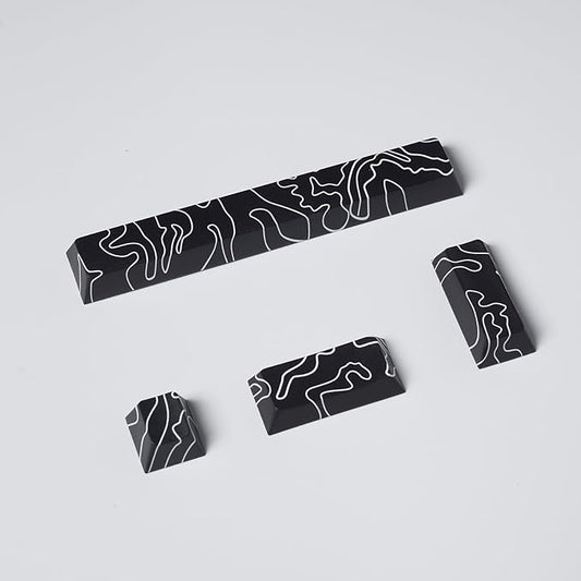 4pcs Keycaps, Black Topographic KeycapsPBT Keycap Cherry Profile Dye-Sublimation Space Bar 6.25U ESC Enter Custom Keycap Set for Mechanical Keyboard Caps Desktop Computer Keyboards