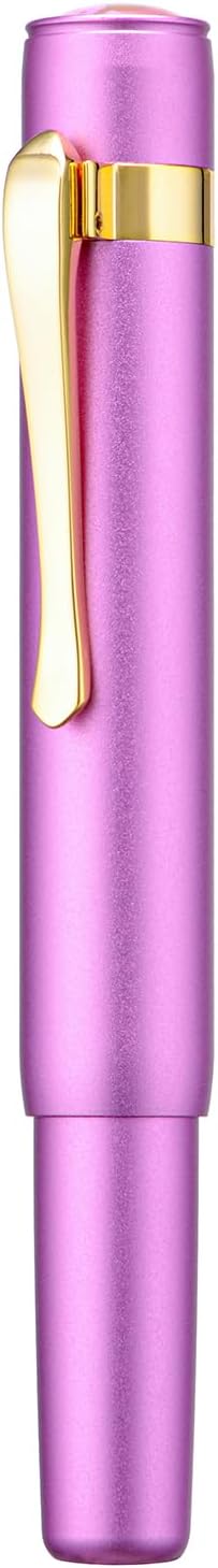 HONG DIAN M2 Black Forest Mini Fountain Pen, Fine Soft Golden Nib & Sleek Shape Aluminium Short Pocket Travel Pen (Lilac Purple)