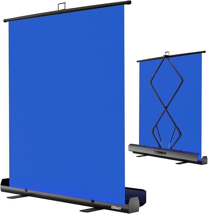 EMART 58x74in Collapsible Blue Backdrop Screen, Retractable Chroma Key Panel for Photo Background Removal, Portable Wrinkle-Resistant Backdrop with Stand for Streaming, Photographic Studio, TikTok