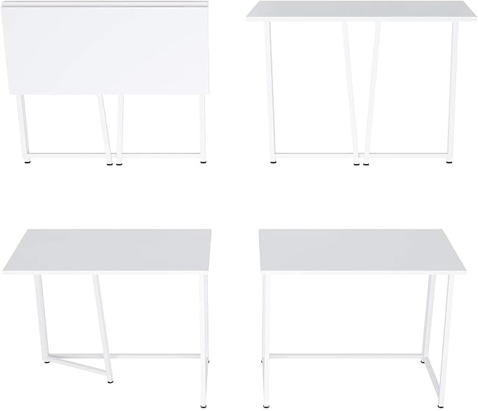 White Folding Computer Desk Office Desk for Home Multipurpose Collapsible Desk