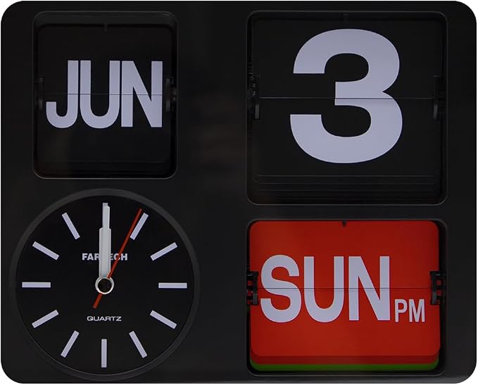 Retro Modern 9.45 Inches Calendar Day Date Flip Desk Wall Clock (Wood Grain)(No Battery Included)