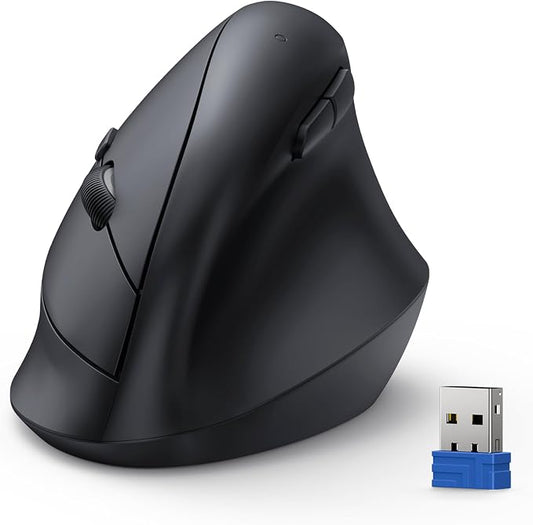 TECKNET Ergonomic Mouse, Vertical Wireless Mouse 2.4G, Computer Mouse with 6 Adjustable 4800 DPI, Quiet Clicks Optical Mice, USB A Receiver, 6 Buttons for Laptop, Desktop, PC - Black