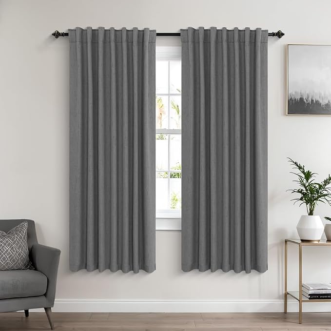 KOUFALL 78 Inch Room Divider Curtains,Linen Blackout Sounproof Noise Reducing Curtains for Doors Doorway