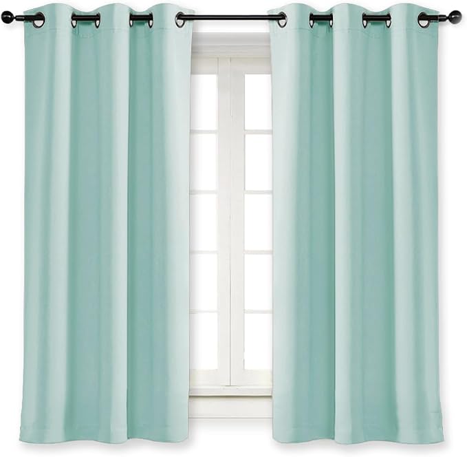 NICETOWN Black Out Curtain Panel Shade, Single Piece, 42 inches Wide by 54 inches Long, Aqua Blue, Solid Energy Efficient Eyelet Top Window Blind for Guest Room