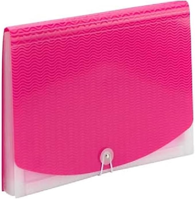 Smead Poly Frequency Expanding File Folders, Flap and Cord Closure, Letter Size, Wave Pattern, 13 Pocket, Pink/Clear (70864)
