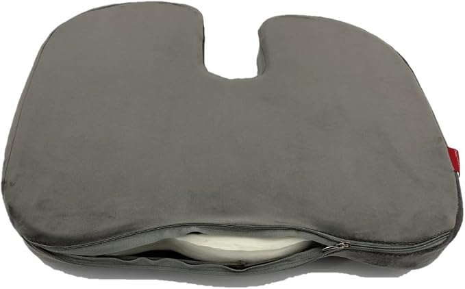 Bookishbunny 2pc Memory Foam Seat Chair Waist Lumbar Back Support Cushion Pillow Car Office Home (Gray)