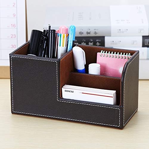 Leather Multi-Function Desk Stationery Organizer Storage Box Pen/Pencil, Cell Phone, Business Name Cards, desk organizers (Coffee)