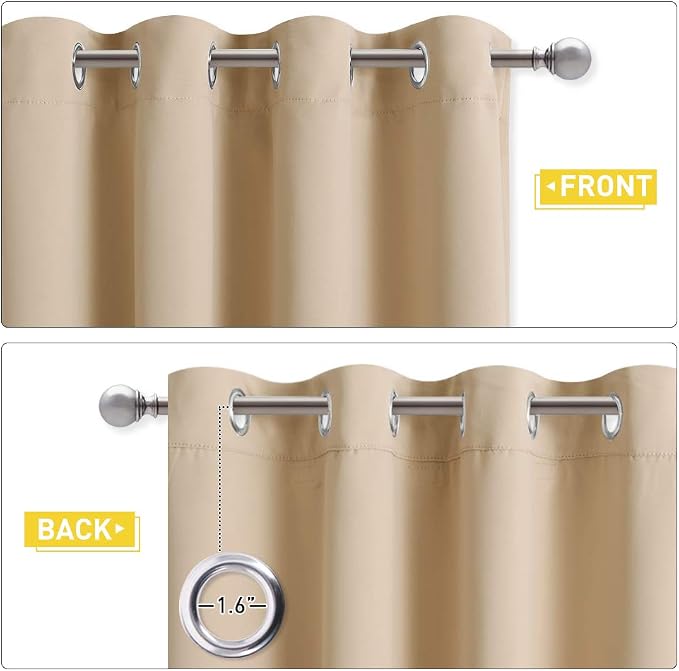 NICETOWN Bedroom Full Blackout Curtain Panels, Super Thick Insulated Window Covers, Complete Blackout Draperies with Noise Absorb Liner for Short Window(Biscotti Beige, Set of 2, 42 by 63-inch)