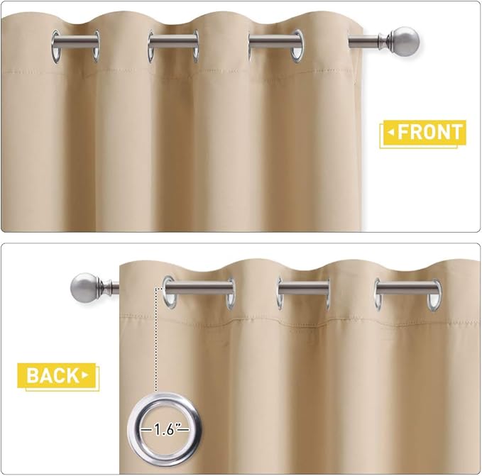 NICETOWN Bedroom Full Blackout Curtain Panels, Super Thick Insulated Window Covers, Complete Blackout Draperies with Noise Absorb Liner for Short Window(Biscotti Beige, Set of 2, 52 by 63-inch)