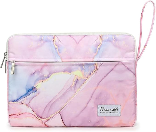 Canvaslife Laptop Sleeve Case Cover with Pocket for MacBook Pro 14 inch and 14 inch-14.4 inch HP, Lenovo, Dell, ASUS, Acer Notebook Computer (New Pink Marble)