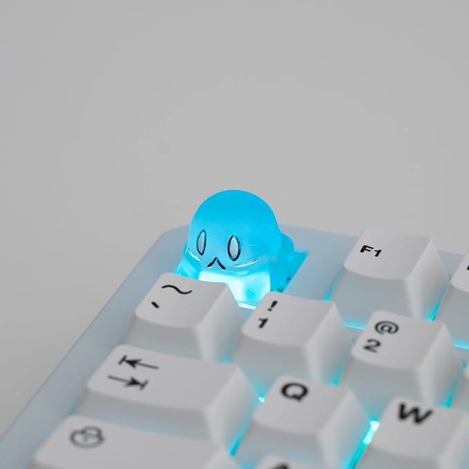 Artisan Slime Keycap, Transparent Glowing Design with Blushing Cheeks, Blue, 1U Handmade Resin, MX Switch Compatible for Mechanical Keyboards (SLM-01)