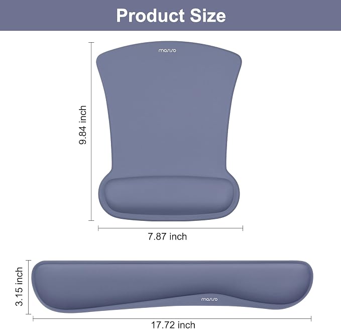 MOSISO Wrist Rest Support for Mouse Pad & Keyboard Set, Ergonomic Mousepad Non-Slip Base Home/Office Pain Relief & Easy Typing Cushion with Neoprene Cloth & Raised Memory Foam, Navy Lime