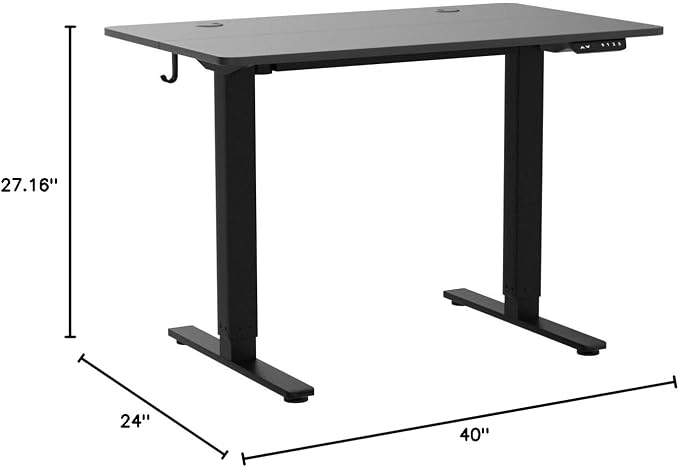 Cubiker 40 x 24 Inch Standing Desk, Stand up Height Adjustable Home Office Electric Table, Sit Stand Desk with Splice Board, Black Frame & Black Desktop