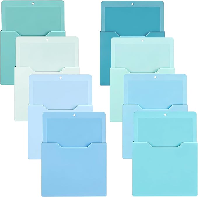 Gilprop 8 Pack Magnetic File Holder, 10"x13"x1.2" Magnetic Wall File Folders for Whiteboard, Hanging Classroom Organizer Storage, Refrigerator Magazine Holder for Mail Letters Paper Desk Office