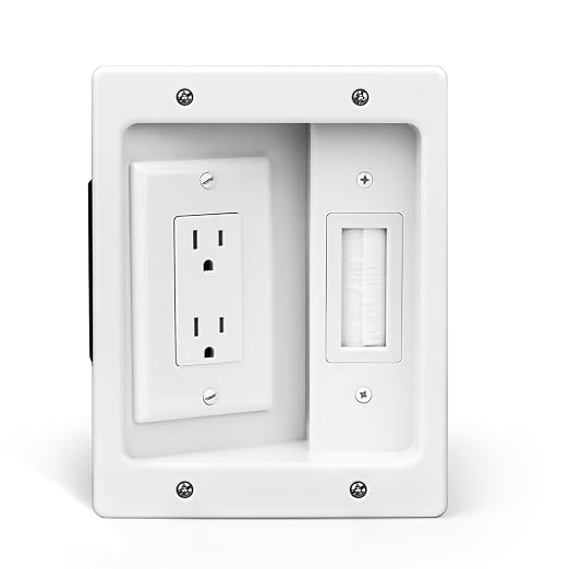 Wall Cable Concealer Management Box Recessed Outlet Wall Mount Behind TV | Cable Management Recessed Outlet Kit in Wall TV Connection Kit Hides Power Cables & Low Voltage Wires Fits All Plugs