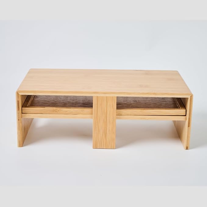 Wood Monitor Stand Riser Organizer for Desk Top with Storage Drawer & Phone Holder,Bamboo Monitor Stand with Keyboard Tray, Non Slip Desk Riser, Desk stand for computer monitor