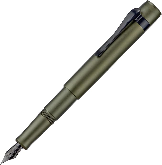 HONG DIAN M2 Black Forest Mini Fountain Pen, Medium Nib & Sleek Shape Aluminium Short Pocket Travel Pen (Army Green)