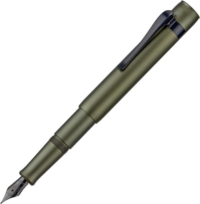HONG DIAN M2 Black Forest Mini Fountain Pen, Extra Fine Soft Nib & Sleek Shape Aluminium Short Pocket Travel Pen (Army Green)