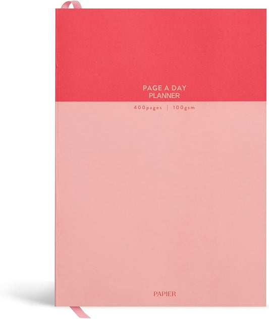 Papier Undated Daily Planner - Pink, 8.46"L x 6.02"W | Hardback Cover Notebook Diary, Write Personal & Work To-Do Lists & Organize Priorities | Includes Day Per Page Checklist, Monthly Views & Gridded Notes Pages