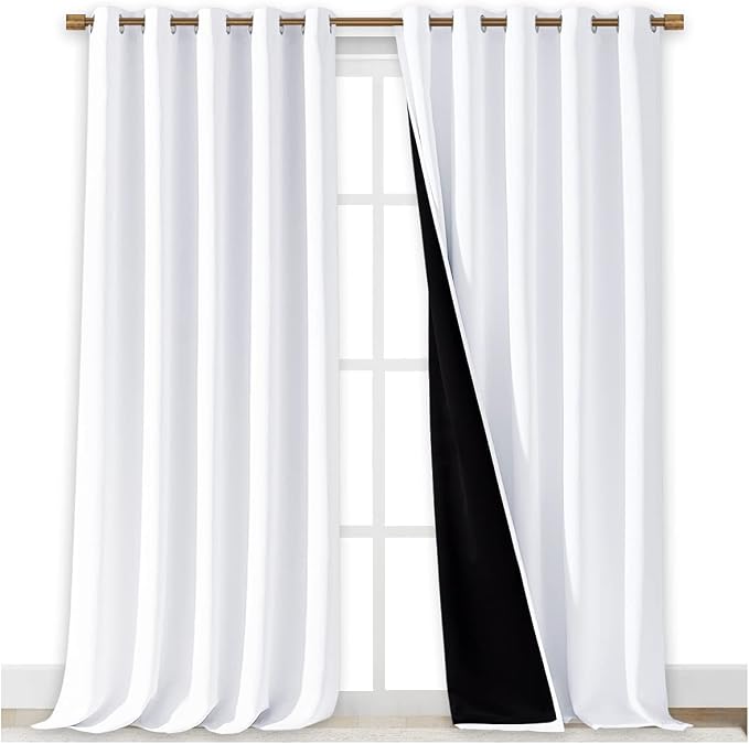 NICETOWN Full Shading Cold Blocking Curtains for Windows, Super Heavy-Duty Black Lined Blackout Curtains for Bedroom, Privacy Assured Window Treatment (White, Pack of 2, 70 inches W x 95 inches L)