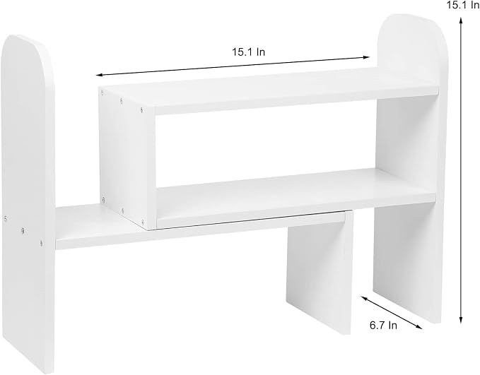 Desktop Adjustable Natural Wood Book Shelf Organizer Office Storage Rack Display Stand Caddy Set Expandable Desk Organizer (White)